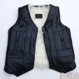 Gilet pour hommes homme authentique cuir mâle long laine de laine velours