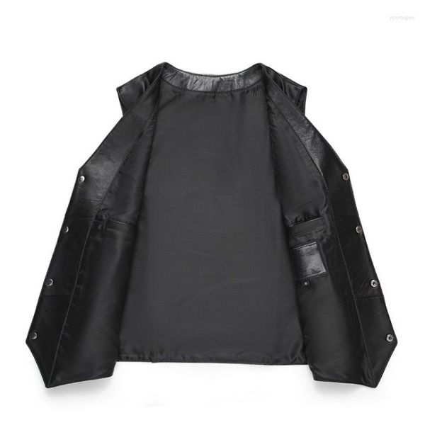 Chalecos para hombre, chaleco de traje informal de negocios para oficina para hombre, chaleco de cuero genuino con cuello en V, chaqueta sin mangas ajustada de un solo pecho para hombre