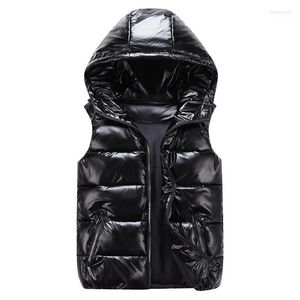 Hommes gilets homme/femme/enfant gilet hiver à capuche brillant coton décontracté gilet sans manches veste chaud pardessus chapeau Stra22