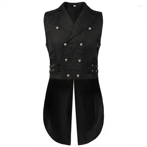 Gilets pour hommes Gilet médiéval pour hommes Manteau Steampunk Costume de bal victorien Gilet plissé Rétro Top Tissu Jacquard à double boutonnage