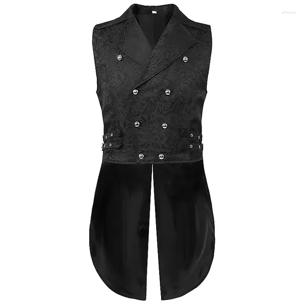 Chalecos para hombres Chaleco medieval Jacquard Chaleco largo Sin mangas Tailcoat Gótico Steampunk Hombre Ropa Blazer de doble botonadura