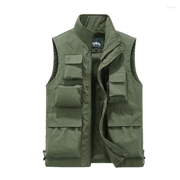 Chalecos para hombre, chaleco informal para hombre, sólido, multifuncional, con bolsillo, para motocicleta, suelto, para exteriores, montañismo, militar, camiseta sin mangas para hombre, talla 5XL