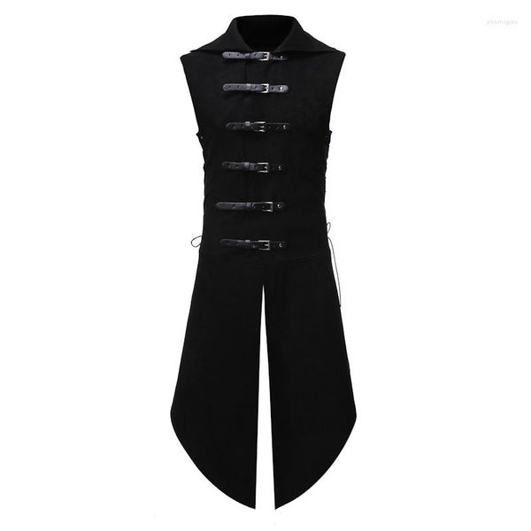 Gilets pour hommes Gilet de costume en velours gothique Steampunk pour hommes Double boutonnage Stage Black Tailcoat formel