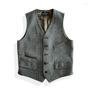 Gilets pour hommes Gilet en laine tweed pour hommes Slim Fit Gris Vintage Business Casual Gilet Elegant Gentlemen