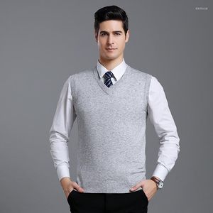 Chalecos de hombre Chaleco de suéter de lana para hombre Primavera otoño Cuello en V Sin mangas Casual Hombre Abrigo de punto sólido