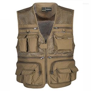 Gilets pour hommes hommes armée vert kaki multi-poches maille gilet pêcheur vêtements polyvalent sans manches veste gilet Kare22