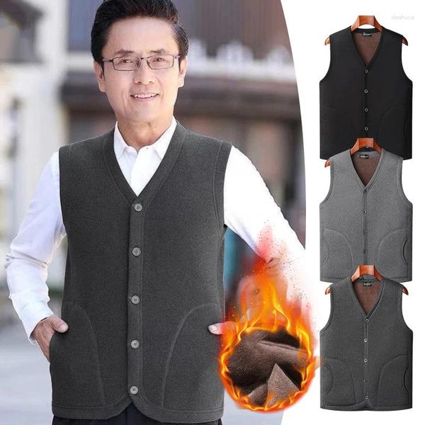 Gilets pour hommes Hommes Automne Hiver Thermique Chaud Épais Polaire Cardigan Pull Gilet Homme D'âge Moyen Rétro Veste Sans Manches Gilets