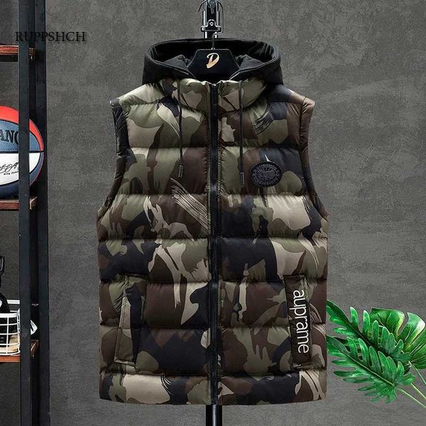 Chalecos para hombres Hombres Otoño e invierno Chaleco de algodón Chaleco de camuflaje Mujeres Al aire libre Elástico Calor Invierno A prueba de viento Chaqueta cálida de gran tamaño J231205