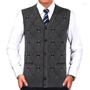 Hommes gilets hommes marque tricot gilet boutons vers le bas basique pull Cardigan sans manches 8% laine Plaids Vintage pour automne hiver col en V