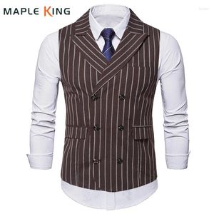 Gilets pour hommes Hommes Brown Costume Gilet Veste Steampunk Vêtements 2023 Vintage Rayé Double Poitrine Gilet Gilet Hombre Robe De Mariée