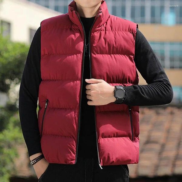 Gilets pour hommes Hommes Down Coton Gilet Rembourré Col De Col Manteau Avec Protection Du Cou Sans Manches Coupe-Vent Gilet Fermeture À Glissière Pour L'automne