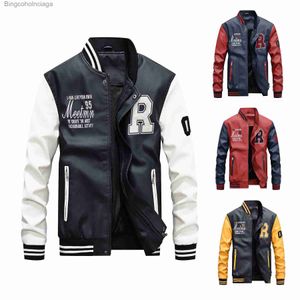 Heren Vesten Mannen Borduren Baseball Jassen Pu Lederen Jassen Motorfiets Slim Fit College Fleece Piloot Lederen JacketsL231014