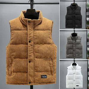 Gilets pour hommes hommes automne hiver gilet col montant protection du cou sans manches épaissie rembourrée couleur pure poches à poitrine unique cardigan W