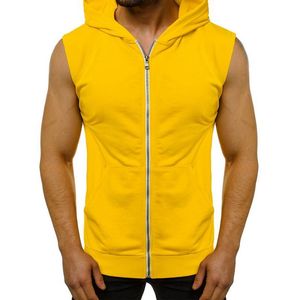 Heren Vesten Mannen Fitness Hoodies Tank Tops Mouwloze Tee Shirt Mannelijke Trainingsrits Zakken Hooded Vest Vest Massa Solid Undershirt Sportkleding