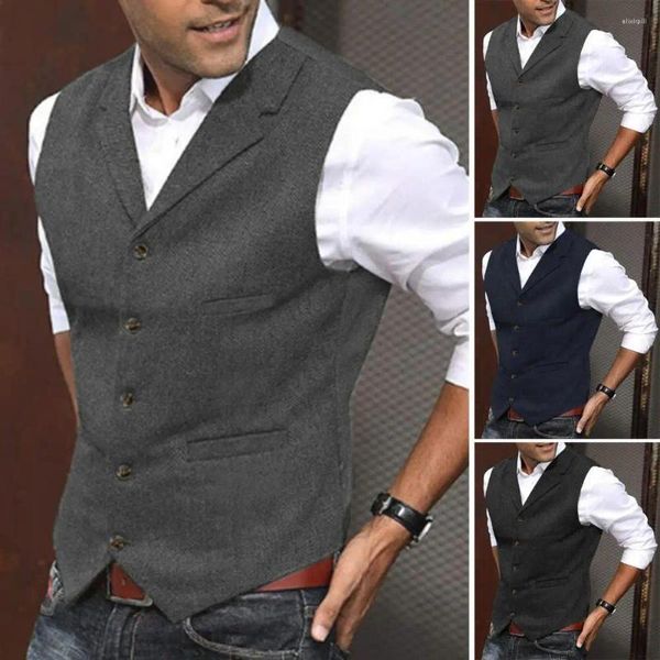 Chalecos para hombres Hombres Traje formal Chaleco Color sólido Chaqueta sin mangas Estilo de negocios de un solo pecho para el novio