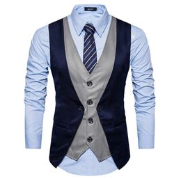 Gilets pour hommes Hommes formel gilet gilet affaires couleur unie bouton unique gilet gilet faux deux pièces col en V décontracté s-lim chalecos para hombre 231017