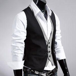 Hommes Gilets Hommes Formelle Gilet Gilet Affaires Couleur Unie Bouton Unique Gilet Gilet Faux Deux Pièces Col En V Casual S-lim chalecos para hombre 230818