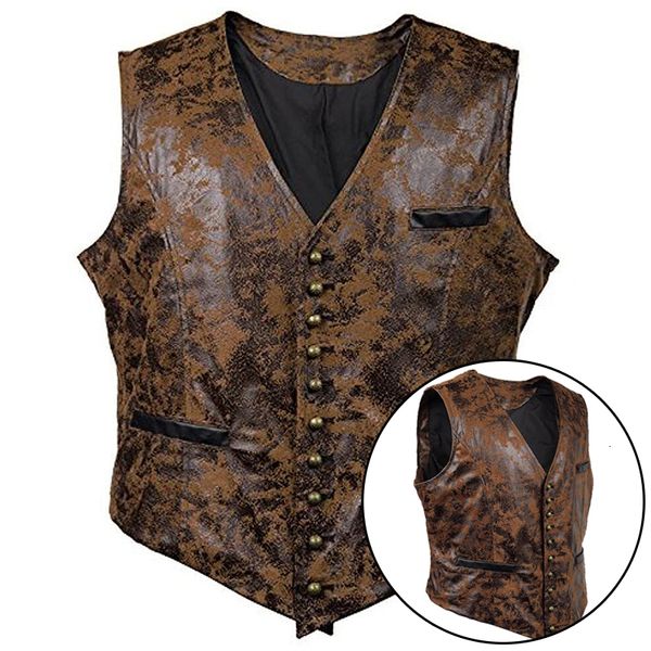 Hommes Gilets Hommes Gothique Daim Gilet Rivet Bouton Simple Poitrine V Cou Gilet Hommes Victorien Aristocrate Hommes Cosplay Costume 3XL 230721