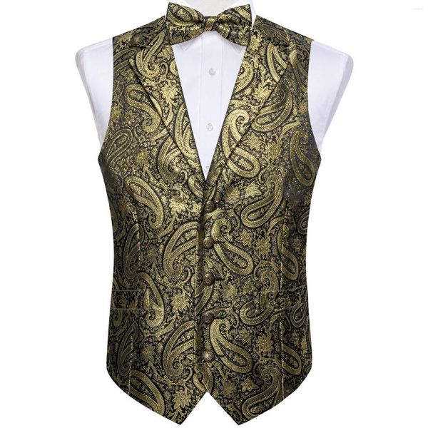 Chalecos de los hombres Hombres Chaleco de Paisley de lujo Seda sin mangas Slim Fit Vestido Chaleco Moda Pajarita Bolsillo Cuadrado Gemelos Conjunto Camisa Accesorios