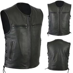 Gilets pour hommes Hommes Moto Cuir Gilet Solide Couleur Grande Poche Sans Manches Biker Vestes Vintage Casual Gilet Mâle Plus Taille S-5XL 230904