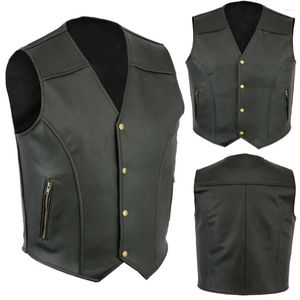 Hommes gilets hommes moto cuir gilet couleur unie grande poche sans manches Biker vestes Vintage décontracté mâle grande taille S-5XL