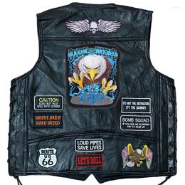 Gilets pour hommes hommes moto gilet court sans manches veste rétro mode broderie cuir épissage manteau classique motard gilet