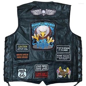 Hommes gilets hommes moto gilet court sans manches veste rétro mode broderie en peau de mouton épissage manteau classique motard gilet