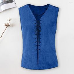 Herenvesten mannen piratenvest vintage middeleeuwse veter vaste kleur v nek mouwloze cosplay perceratie Hallowen Party Role Play tanktop