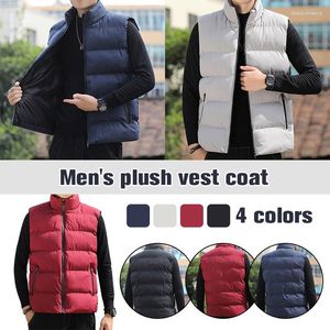 Chalecos para hombres Hombres Puffer Chaleco Chaquetas de invierno Cremallera Sin mangas A prueba de viento Cálido Casual Otoño Espesar Chaleco de algodón Tops de bolsillo