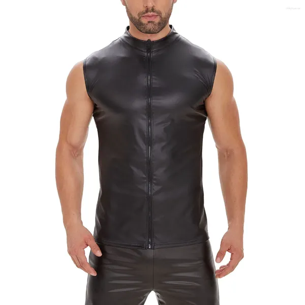 Gilets pour hommes Hommes Punk Style Tanktop Mat Cuir Gilet sans manches Tee-shirt S-5XL Gilet décontracté Tops brillants Réservoirs brillants T-shirt Manteau serré