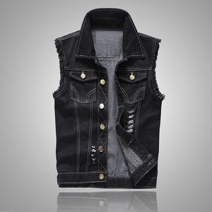 Hommes Gilets Hommes Denim Gilet Déchiré Jean Plus La Taille 6XL Denim Gilet Veste Manteaux Gilet Hommes Sans Manches Veste Homme TankMens Veste 230803