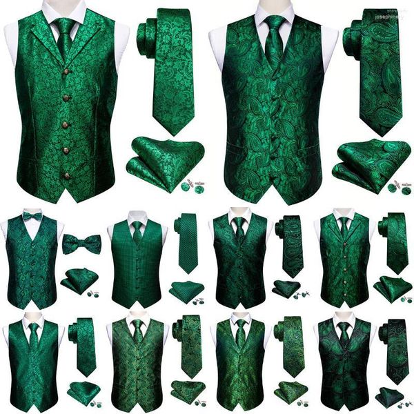 Chalecos para hombre Chaleco elegante para hombre Seda verde Paisley Plaid Flower Slim Fit Traje masculino Chaleco bordado Vestido Chaqueta formal
