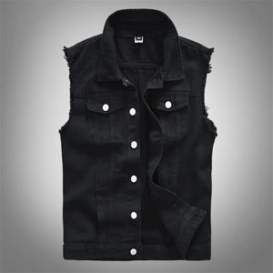 Gilets pour hommes Mode masculine décontractée noire à capuche sans manches gilet en jean veste street punk style denim gilet plusieurs options de taille m-6xl 231130