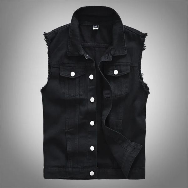 Gilets pour hommes Mode masculine décontractée noire à capuche sans manches gilet en jean veste de rue style punk gilet en jean plusieurs options de taille m-6xl 231114