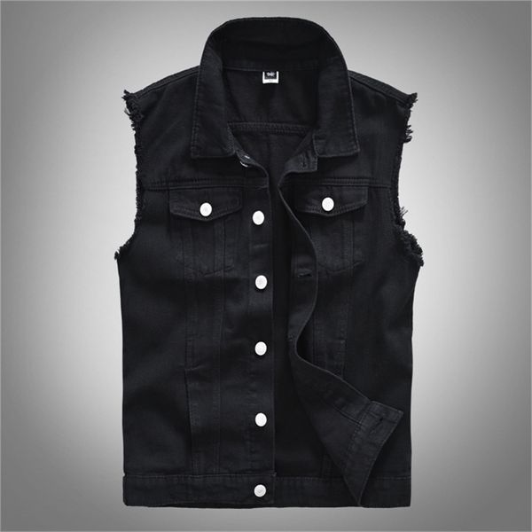 Hommes Gilets Hommes Mode Casual Noir À Capuche Sans Manches Gilet Denim Gilet Veste Street Punk Style Denim Gilet Plusieurs Tailles Options M-6XL 220826