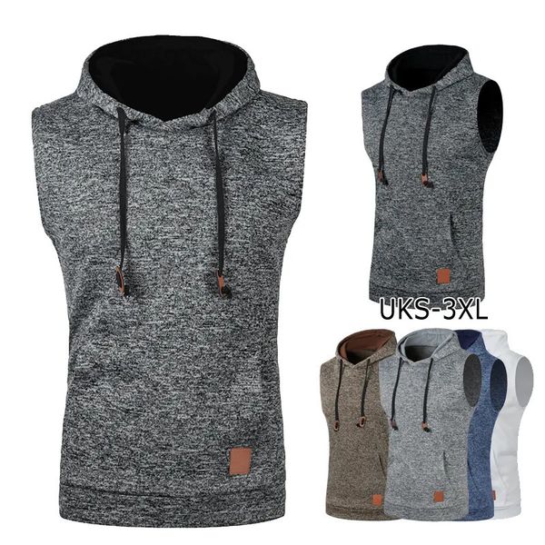 Gilets pour hommes Hommes Gym Sweat à capuche sans manches Fitness Muscle Pull Gilet Poche Casual Hiphop Gilet sans manches Quotidien Street Sweatshirt 231005