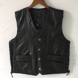 Herenvesten heren lederen stiksel v-neck vest mode schapenvacht met één borte vest 230822