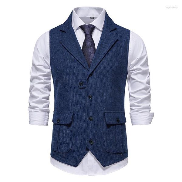 Chalecos para hombres Hombres Slim Fit Ocio Algodón Borgoña Chaleco Caballero Herringbone Business Brown Chaleco Blazer para boda