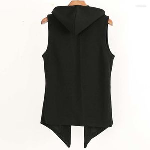 Gilets pour hommes Hommes Printemps Cardigan à capuche Gilet Hommes Streetwear Hip Hop Noir Casual Sans manches Slim Longue Veste Mâle Manteau M-3XL