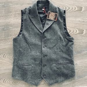 Chalecos para hombres Chaleco de traje para hombres Gris oscuro Cuello a medida Lana de boda Tweed Chaleco de negocios Chaqueta Casual Slim Fit Gilet Homme Chalecos 230217