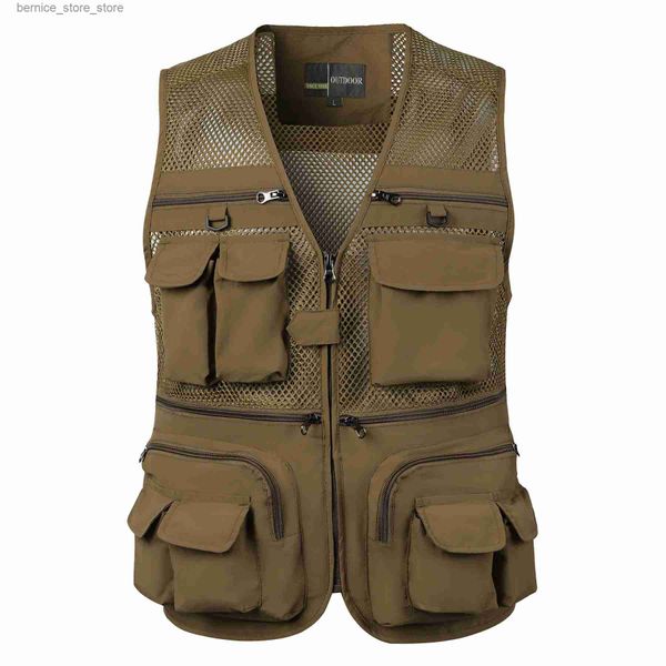 Gilets pour hommes Gilet pour hommes tactique manteau d'équipement palmé été photographe gilet outil de nombreuses poches maille travail veste sans manches mâle Q231208