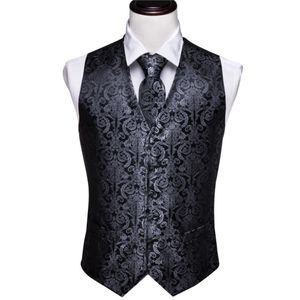 Gilets pour hommes Gilets pour hommes Designer classique noir Paisley Jacquard gilet de soie gilets mouchoir cravate gilet costume poche carré ensemble 230301