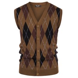 Herenvesten mannen mouwloze trui vest contrast kleur diamant patroon knop knop zacht warme comfortabele herfst winter gebreide kleding tops mannelijk