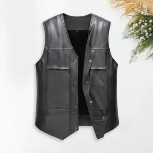 Gilets pour hommes hommes gilet sans manches faux cuir moto élégant simple boutonnage veste à col en v pour chaud automne hiver