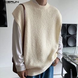 Heren Vesten Heren Effen Kleur Oneck Mouwloos Pluche Herfst Streetwear Toevallig Mannelijke Vesten Koreaanse 2023 Mode S5XL INCERUN 231010