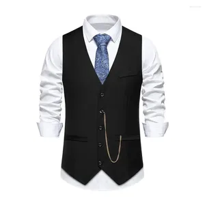 Vêtes pour hommes Spring Waigcoat Elegant V-Neck with Chain Detail for Wedding Wedding Slim Fit Suit Vest Coat