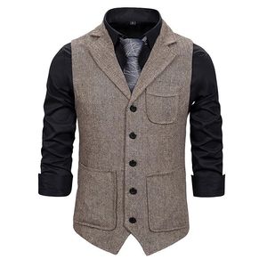 Chalecos para hombre Chaleco de traje para hombre 2022 Moda coreana Múltiples bolsillos Herringbone Tweed Chaleco para hombre Formal Business Slim Fit Chaqueta sin mangas