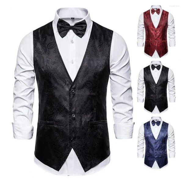 Chalecos para hombres Traje de hombre Chaleco Formal Vintage Botones con cuello en V de un solo pecho Sin mangas Slim Fit Cardigan Novio Chaleco de boda con corbata