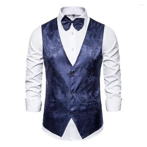 Gilets pour hommes Hommes Costume Vest Vintage Imprimer Formel avec noeud papillon pour les événements de performance de mariage