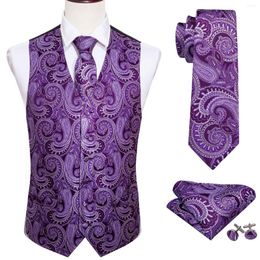 Hommes gilets hommes costume gilet gilet violet Paisley Slim-Fit cravate ensemble poche carré boutons de manchette pour la fête de mariage de haute qualité Barry.Wang